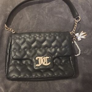 Juicy Couture Black Heart Quilted Shoulder Bag with Gold Charm